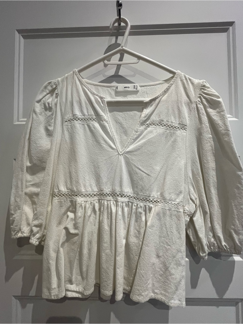 MNG Cream Lace-Trimmed Peasant Top